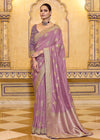 Dusty Mauve Pink Banarasi Crepe Silk Saree with Purple Contrast Blouse