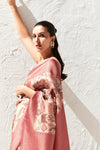 Dusty Pink and Beige Banarasi Digital Printed Saree