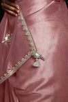 Dusty Pink Designer Organza Saree with Embroidery Border