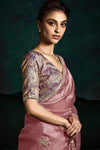 Dusty Pink Designer Organza Saree with Embroidery Border