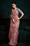 Dusty Pink Designer Organza Saree with Embroidery Border