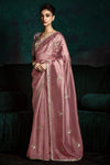 Dusty Pink Designer Organza Saree with Embroidery Border