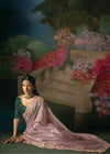 Dusty Pink Designer Silk Saree with Floral Embroidery Work