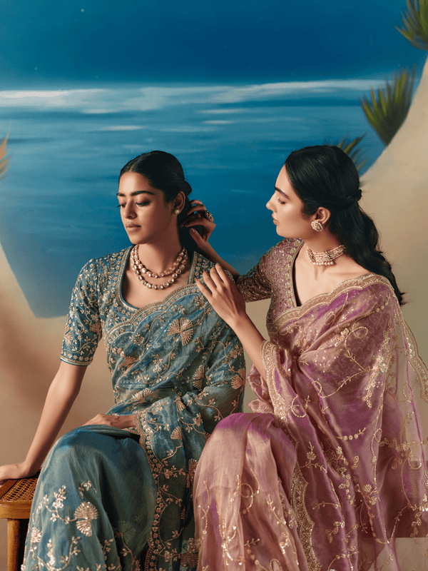 Dusty Pink Embroidered Designer Organza Silk Saree