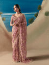 Dusty Pink Embroidered Designer Organza Silk Saree