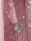 Dusty Pink Embroidered Designer Organza Silk Saree With Contrast Blouse