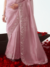 Dusty Pink Embroidered Designer Organza Silk Saree With Contrast Blouse