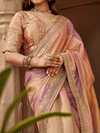 Dusty Pink Embroidered Designer Tissue Silk Saree