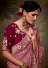 Dusty Rose Designer Organza Silk Saree With Contrast Blouse