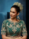 Dusty Rose Designer Silk Saree with Contrast Teal Green Blouse