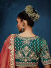 Dusty Rose Designer Silk Saree with Contrast Teal Green Blouse