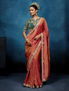 Dusty Rose Designer Silk Saree with Contrast Teal Green Blouse
