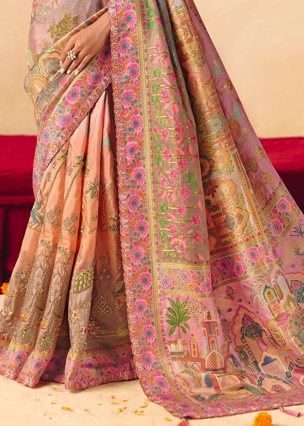 Dusty Rose Mauve Pichwai Designer Dola Silk Saree