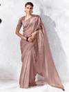 Dusty Rose Pink Embroidered Designer Organza Silk Saree With Contrast Blouse