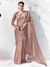 Dusty Rose Pink Embroidered Designer Organza Silk Saree With Contrast Blouse
