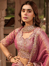 Dusty Rose Pink Embroidered Designer Tissue Silk Saree