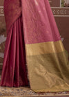Dusty Rose Pink Tussar Silk Saree with Gold Contrast Blouse