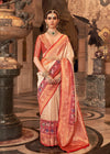 Dutch White And Festive Red Golden Meenakari Banarasi Designer Silk Saree