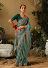 Ebony Green Fancy Dola Silk Designer Saree