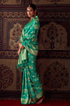 Emerald Green Banarasi Dola Silk Designer Saree