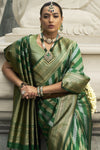 Emerald Green Banarasi Silk Saree with Gold Zari Work