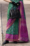 Emerald Green Banarasi Silk Saree With Zari Border