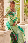 Emerald Green Banarasi Soft Silk Saree With Gold Zari