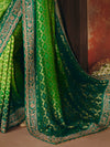 Emerald Green Bandhani Banarasi Georgette Saree, border and drape
