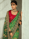 Emerald Green Bandhani Banarasi Georgette Saree With Contrast Blouse
