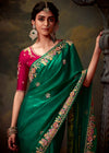 Emerald Green Designer Organza Silk Saree