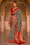 Emerald Green Designer Printed Patola Silk Saree