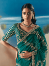 Emerald Green Embroidered Designer Organza Silk Saree