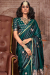 Emerald Green Pichwai Satin Silk Saree