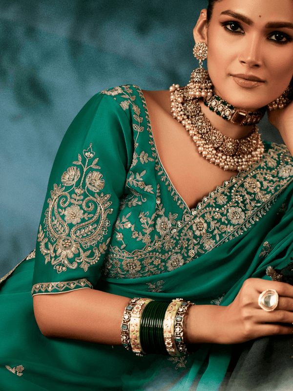 Emerald Green Satin Silk Saree