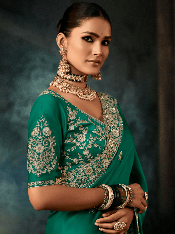 Emerald Green Satin Silk Saree