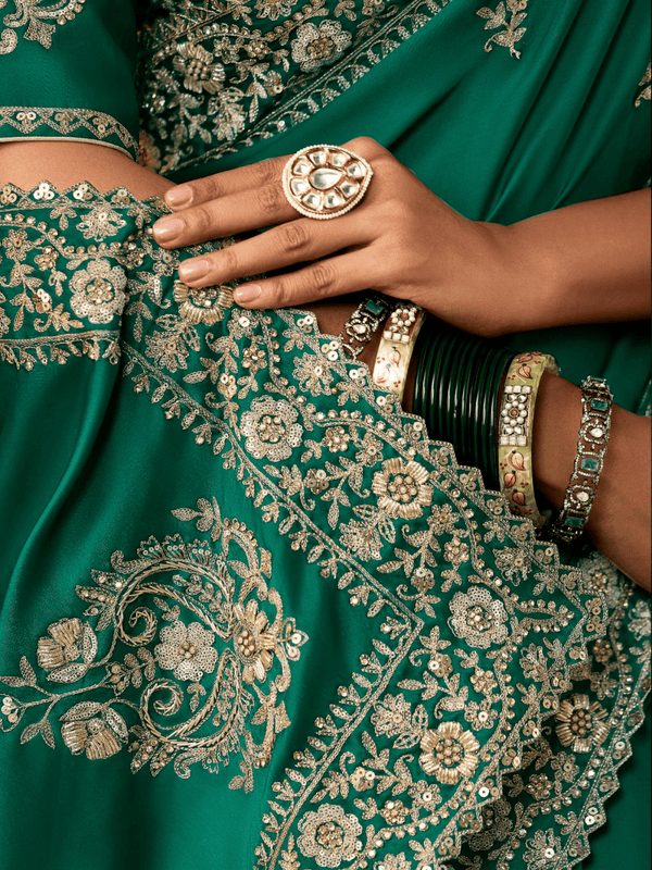 Emerald Green Satin Silk Saree