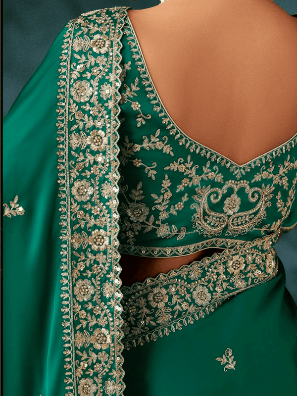 Emerald Green Satin Silk Saree