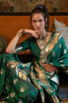 Emerald Green Tanchoi Handloom Weaving Satin Saree