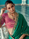 Emerald Green Tissue Saree with Embroidered Border