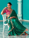 Emerald Green Tissue Saree with Embroidered Border