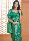 Emerald Green Woven Banarasi Soft Silk Saree