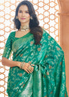 Emerald Green Woven Banarasi Soft Silk Saree