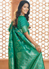 Emerald Green Woven Banarasi Soft Silk Saree