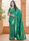 Emerald Green Woven Banarasi Soft Silk Saree