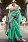 Emerald Green Woven Linen Cotton Saree