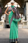 Emerald Green Woven Linen Cotton Saree