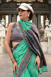 Emerald Green Woven Linen Cotton Saree