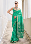 Emerald Green Zari Woven Soft Silk Saree With Ikat Pallu