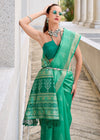 Emerald Green Zari Woven Soft Silk Saree With Ikat Pallu