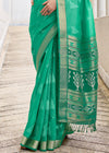 Emerald Green Zari Woven Soft Silk Saree With Ikat Pallu